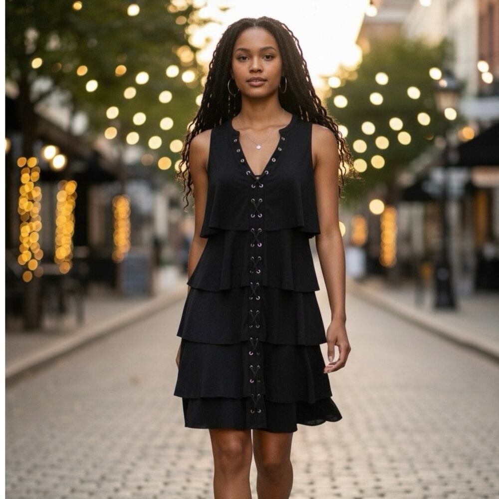 White House Black Market Tiered Mini dress Black size XS